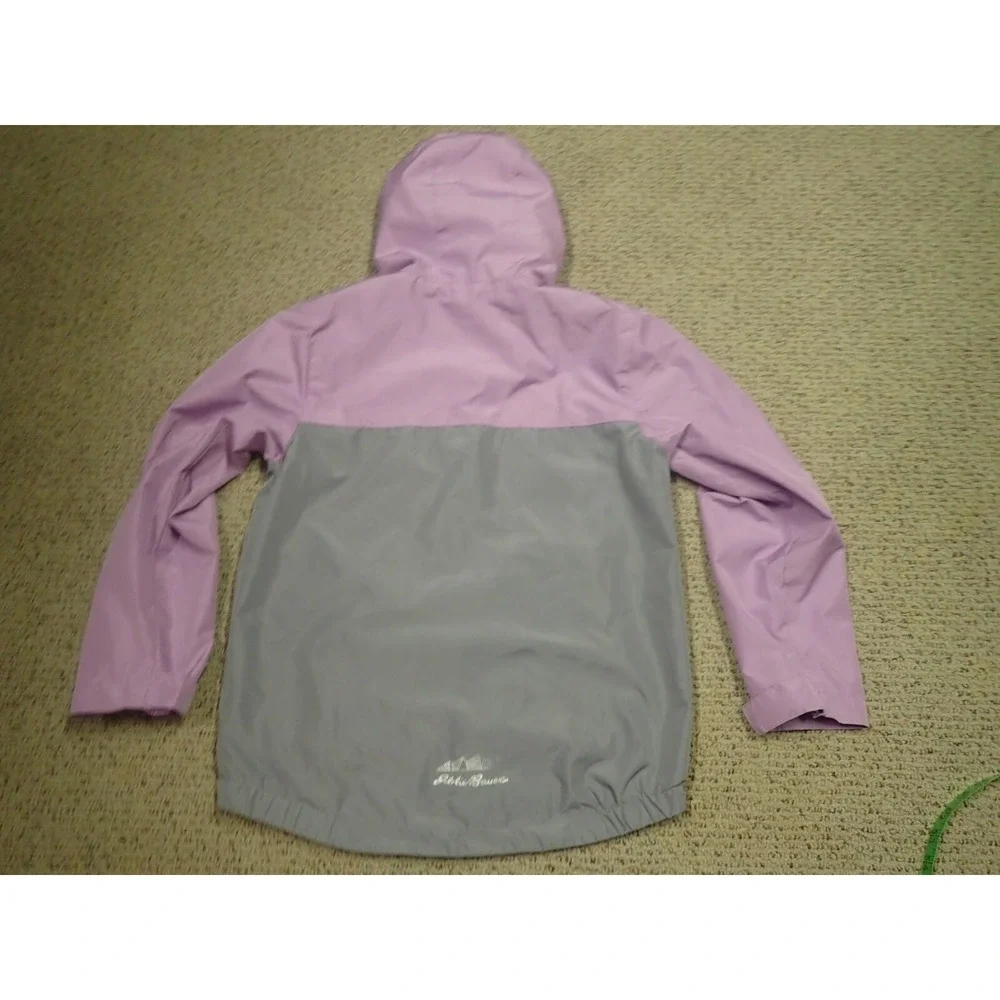 Eddie Bauer Windbreaker Jacket Girls 10/12 Purple Grey Excellent Colorblock Hood